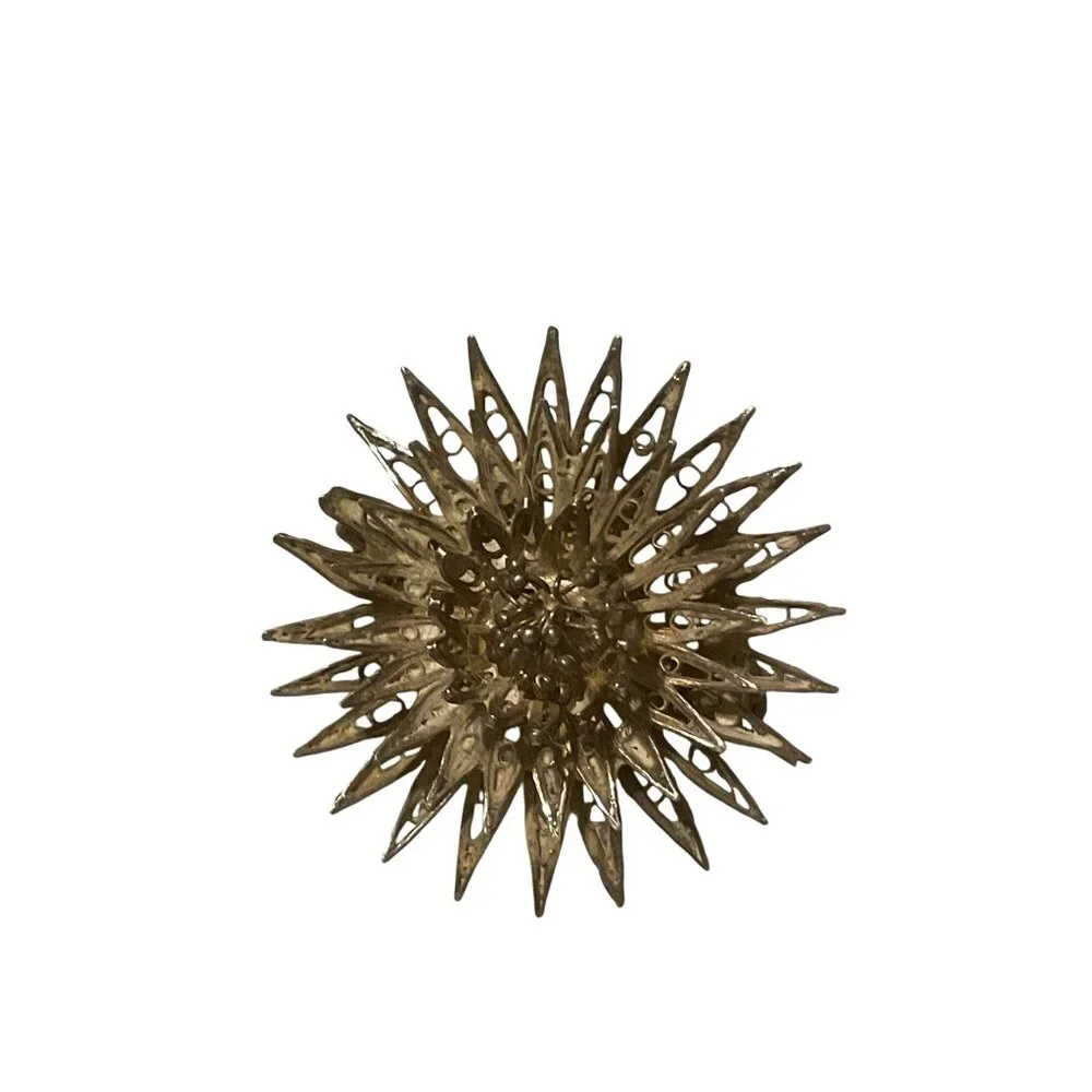 Vintage Metal Silver Tone Sunburst Brooch Pin 1